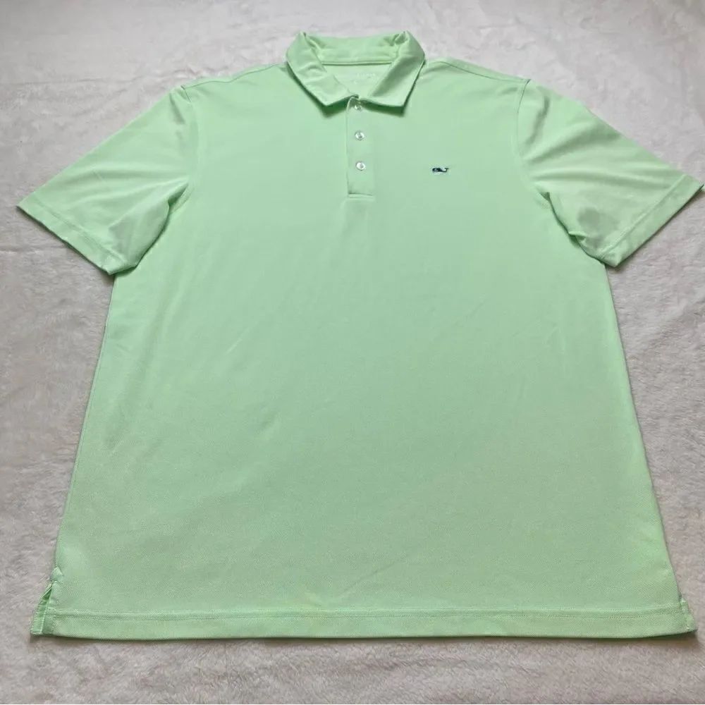 Vineyard Vines Light Green Short Sleeve Polyester Blend Polo Shirt Size …
